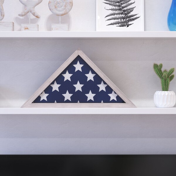 Flash Furniture Whitewashed Display Case for 9.5 x 5 Veteran Flag HFMHD-GDIS-CRE8-802315-GG - main
